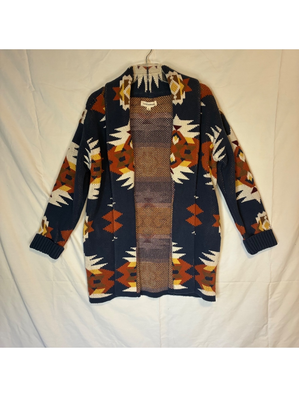 Southwestern Open Front Womans Aztec Soft Cardigan Sweater Shawl Collar Sz L